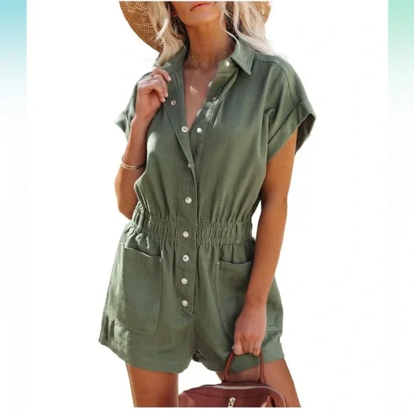 Utility Cargo Green Romper - Picture 1 of 5